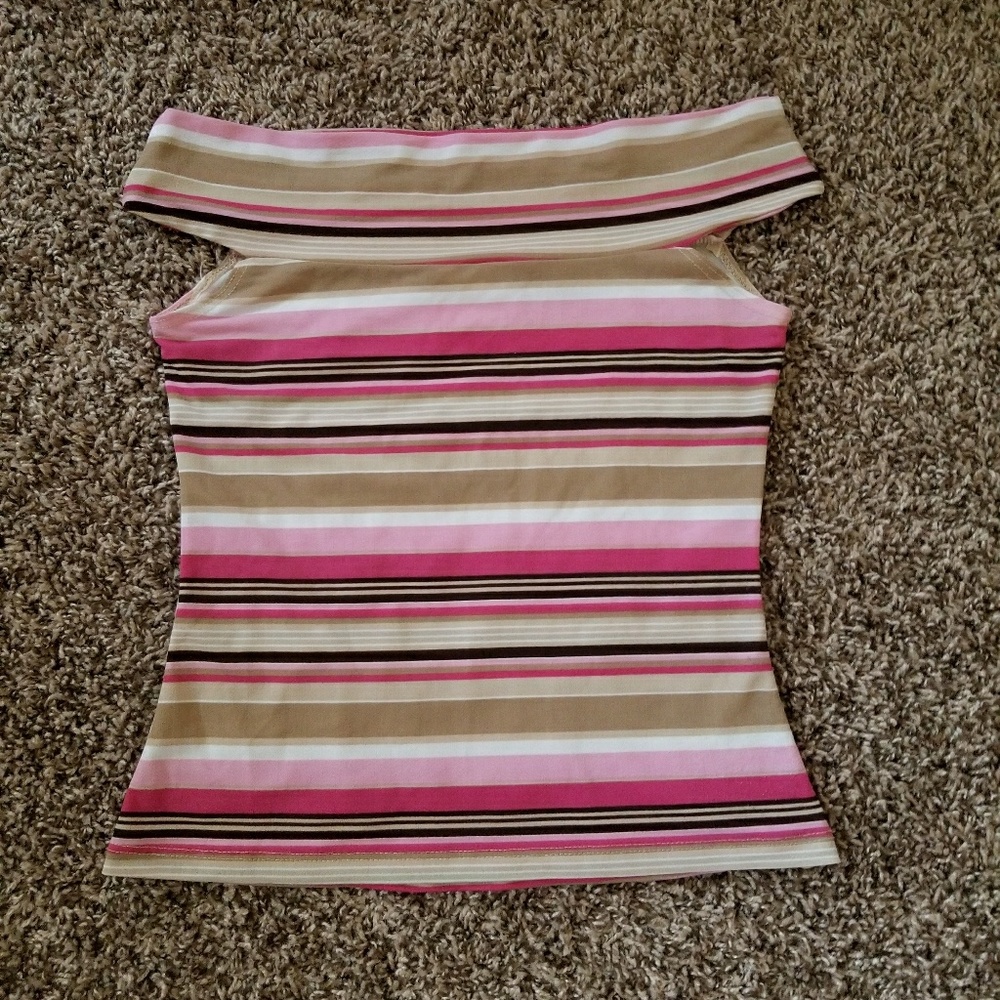 ⚡Pink striped boat neck crop top⚡